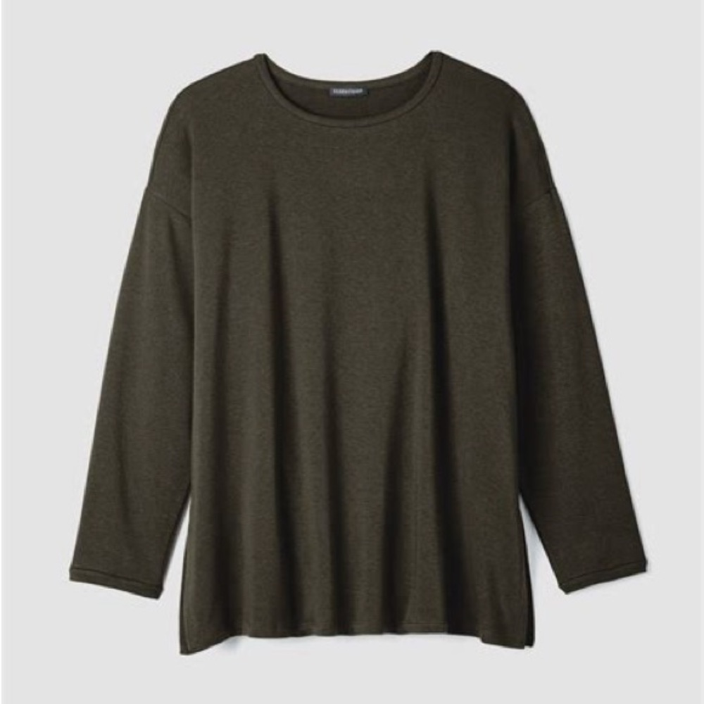Eileen Fisher Brushed Terry Long Box Top Olive 2X